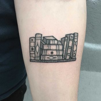 Books on the shelve tattoo