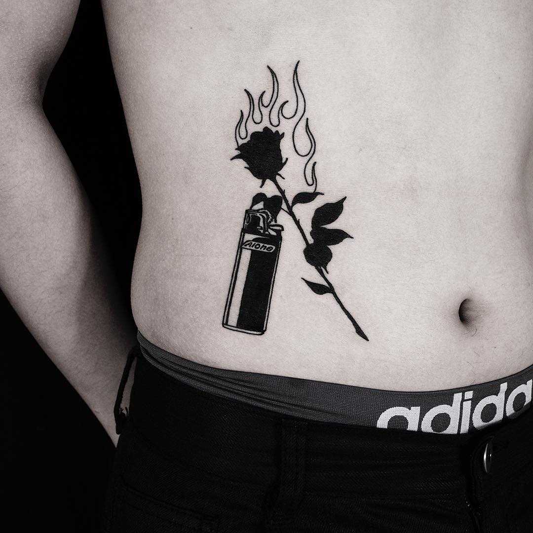 Burning rose tattoo done at BK Ink Studio