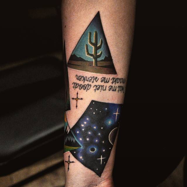 Cactus and cosmic scenery tattoo