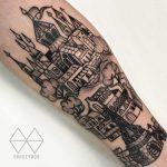 Castle and village tattoo by Monkey Bob