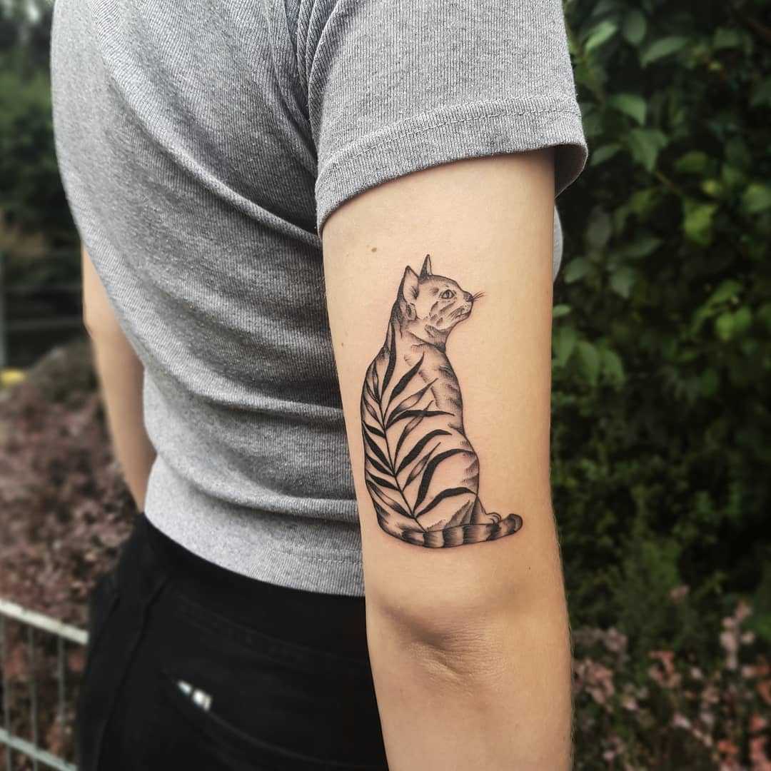 Cat and branch tattoo