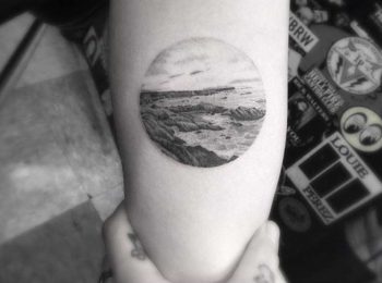 Circular landscape tattoo by Dr.Woo