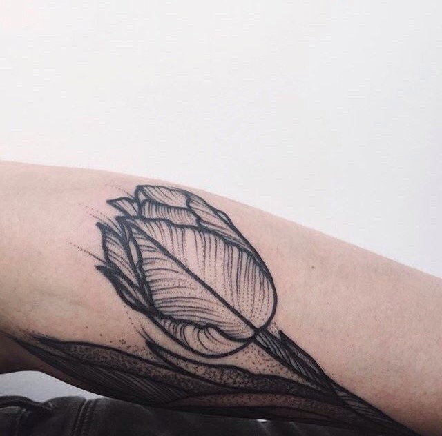 Dot-work flower tattoo by Anna Enola