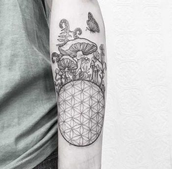 Flower of life and mushrooms by Anka Tattoo