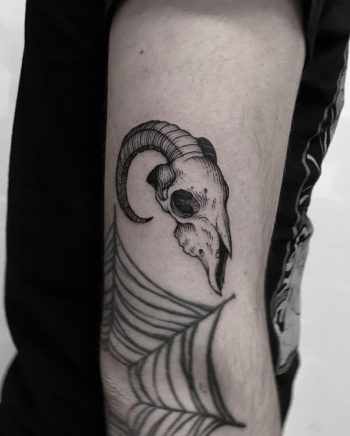 Goat skull done at Primordial Tattoo Studio