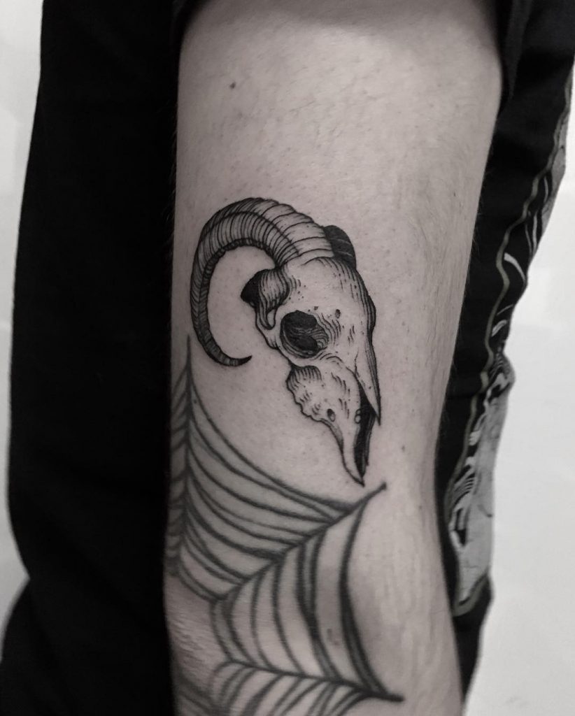 Goat skull done at Primordial Tattoo Studio 