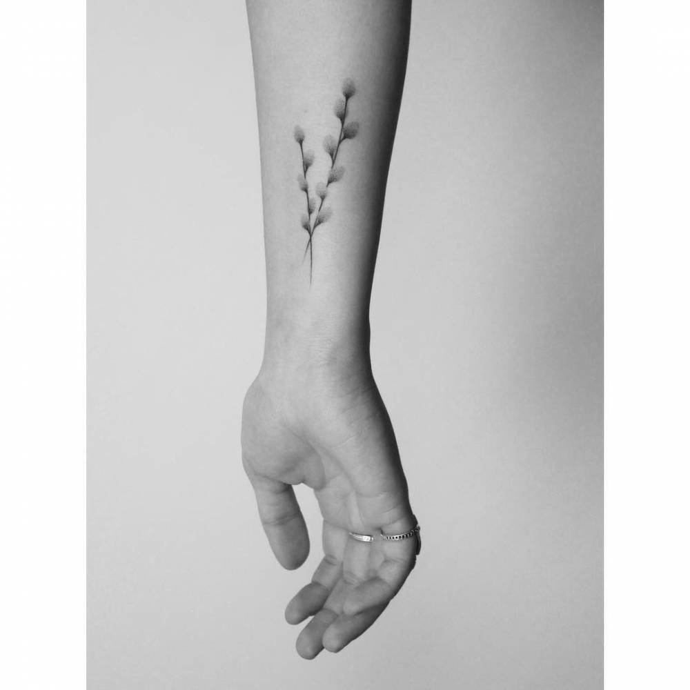 Hand-poked pussy willow tattoo 