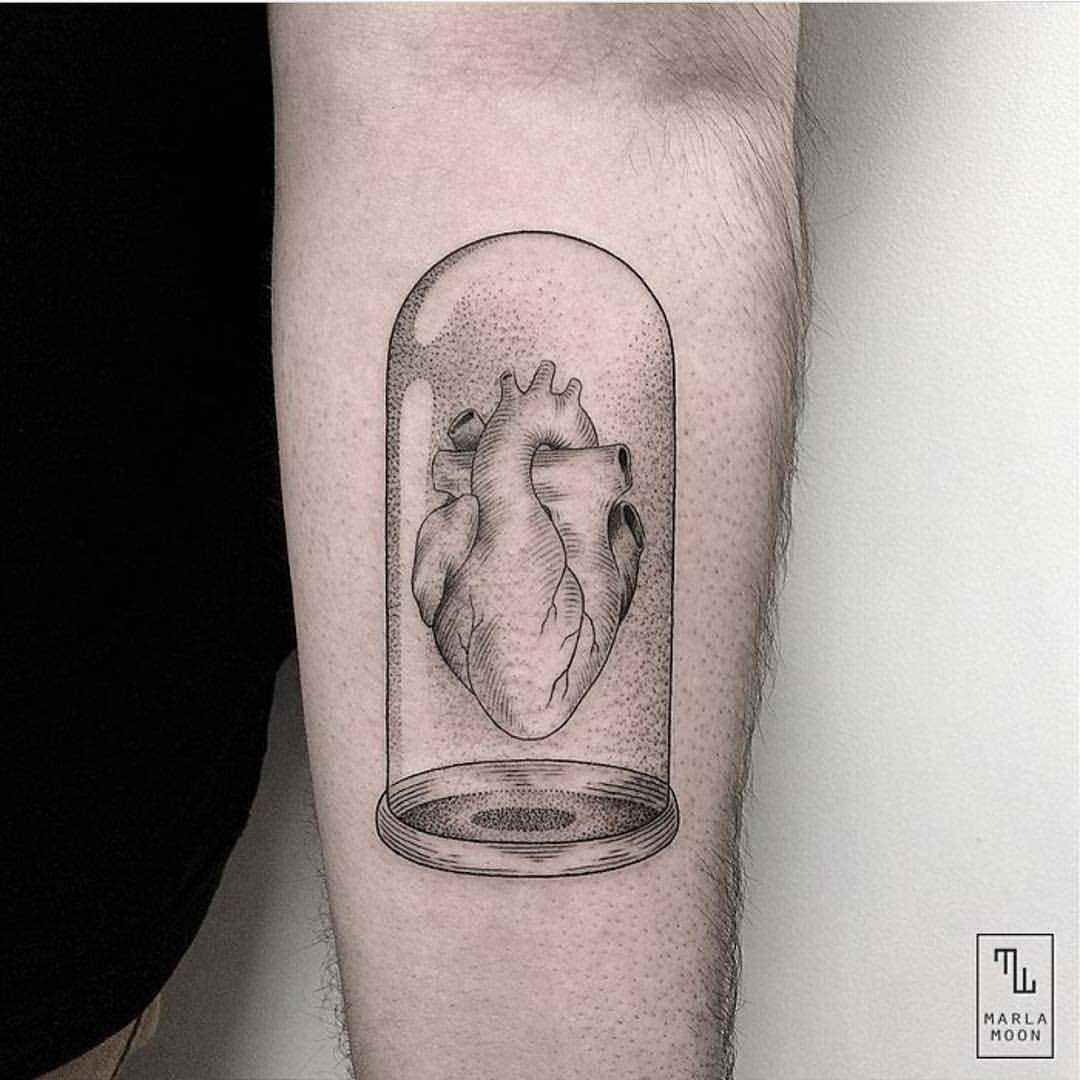 Heart in a glass dome tattoo by Marla Moon