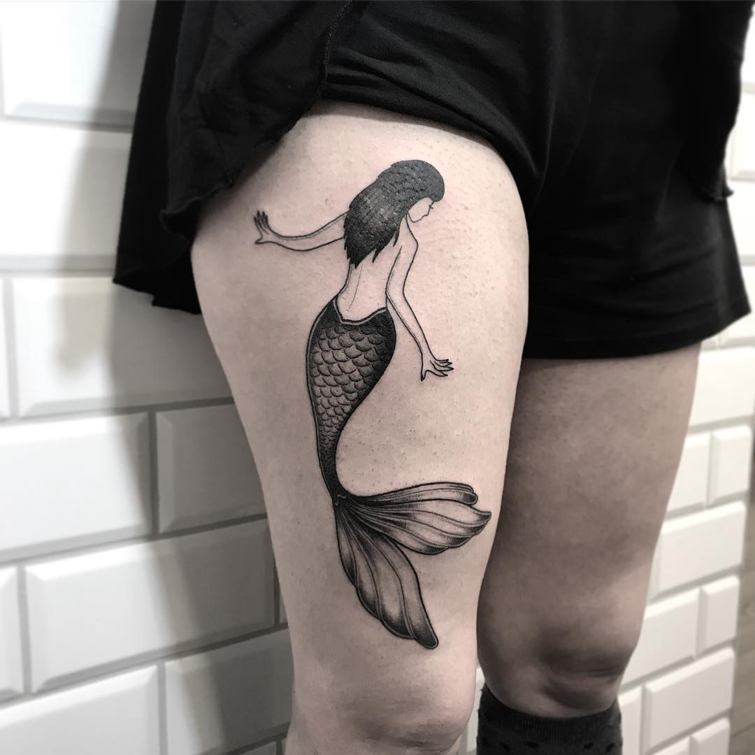 Mermaid Tattoo On The Thigh Tattoogrid Net