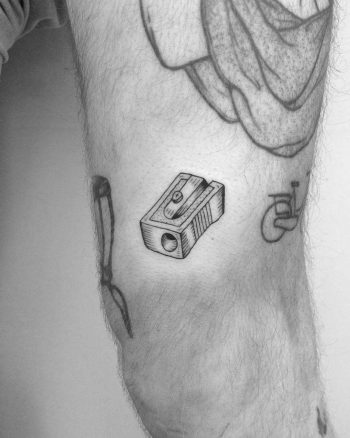 Minimalist pencil sharpener tattoo