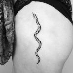 Minimalist snake tattoo on the left hip