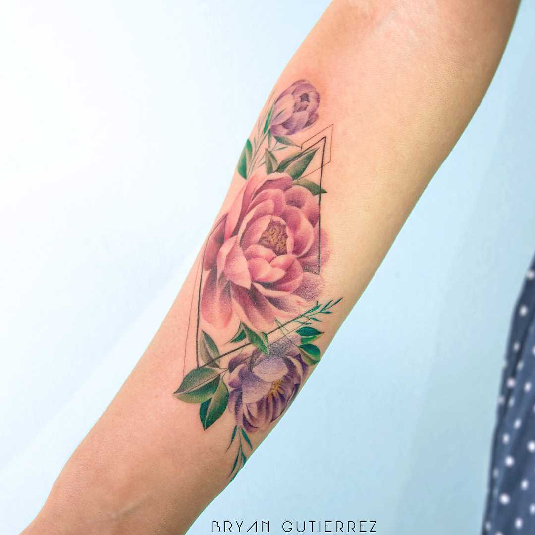 Peonies tattoo by Bryan Gutierrez