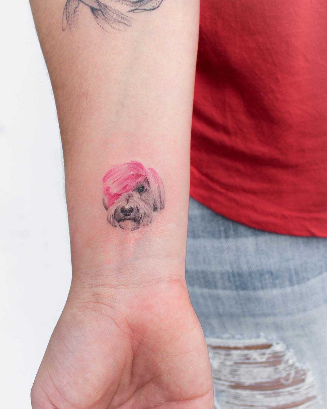 Pink-haired dog tattoo