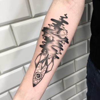Rocket and space landscape tattoo