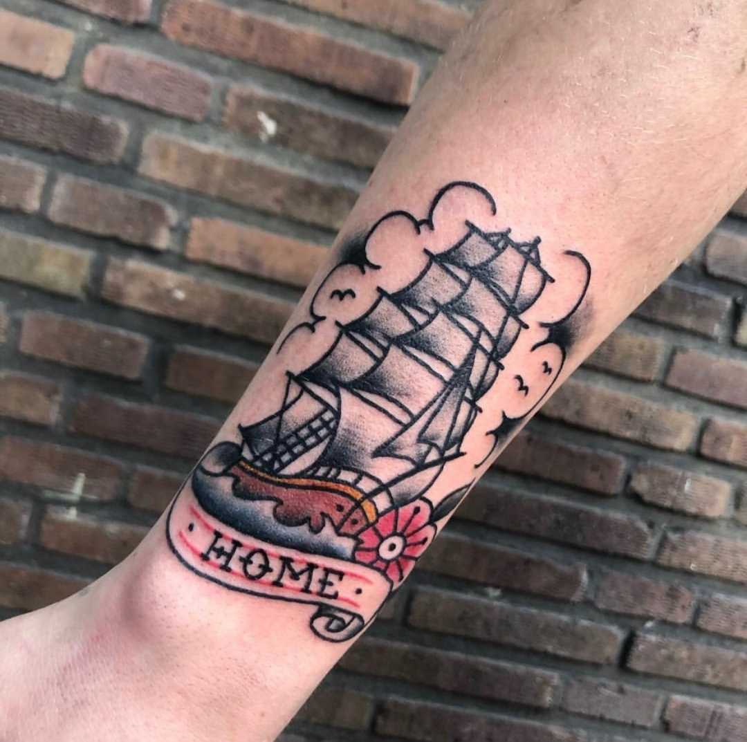 Ship sailing home tattoo