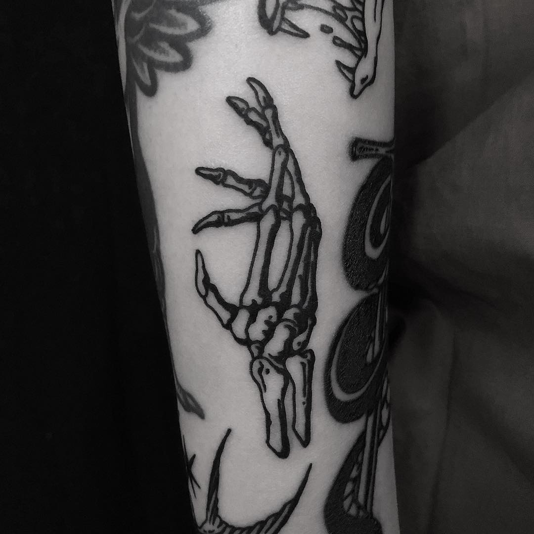 Skeleton hand tattoo done at BK Ink Studio 