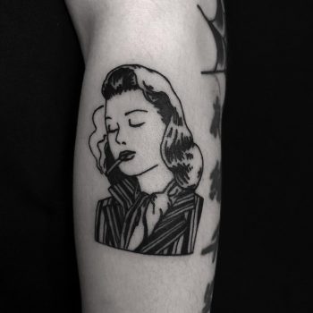 Smoking lady tattoo done at BK Ink Studio