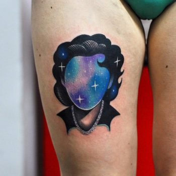 Space lady tattoo on the thigh