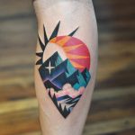 Sun and mountains tattoo by David Côté