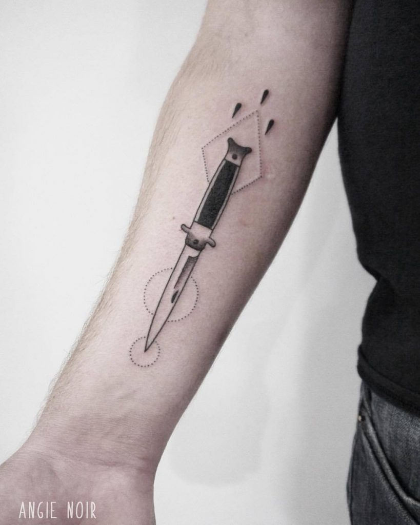 Switchblade tattoo on the forearm by Angie Noir 