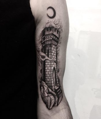 Tower ️tattoo done at Primordial Pain Tattoo Milano