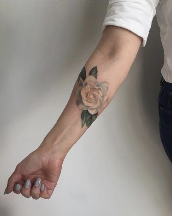 White rose tattoo by Amanda Wachob