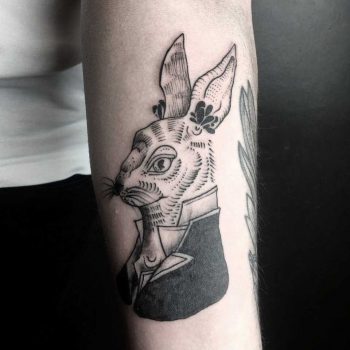 Woodcut rabbit tattoo