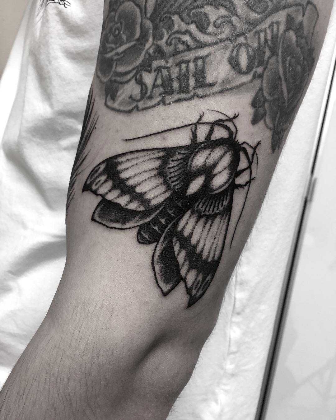 Black moth done at Primordial Pain Tattoo Milano