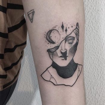 Broken bust and moon with stars