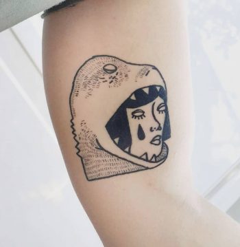 Cool dino and lady tattoo