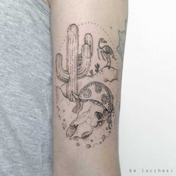 Desert scenery tattoo by Be Lucchesi was done in São Paulo