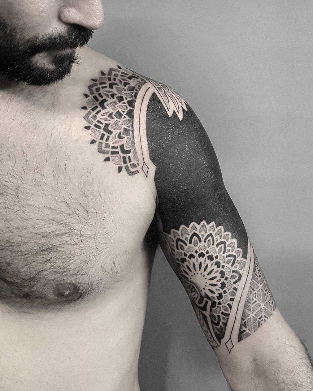 Dot-work half sleeve tattoo