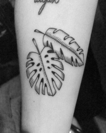 Double Monstera leaf tattoo