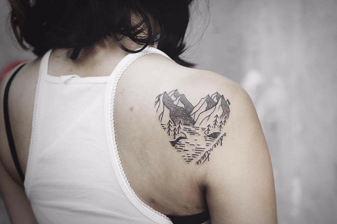Heart mountain tattoo by  