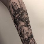 Knight and wolf tattoo done at True Body Art Studio