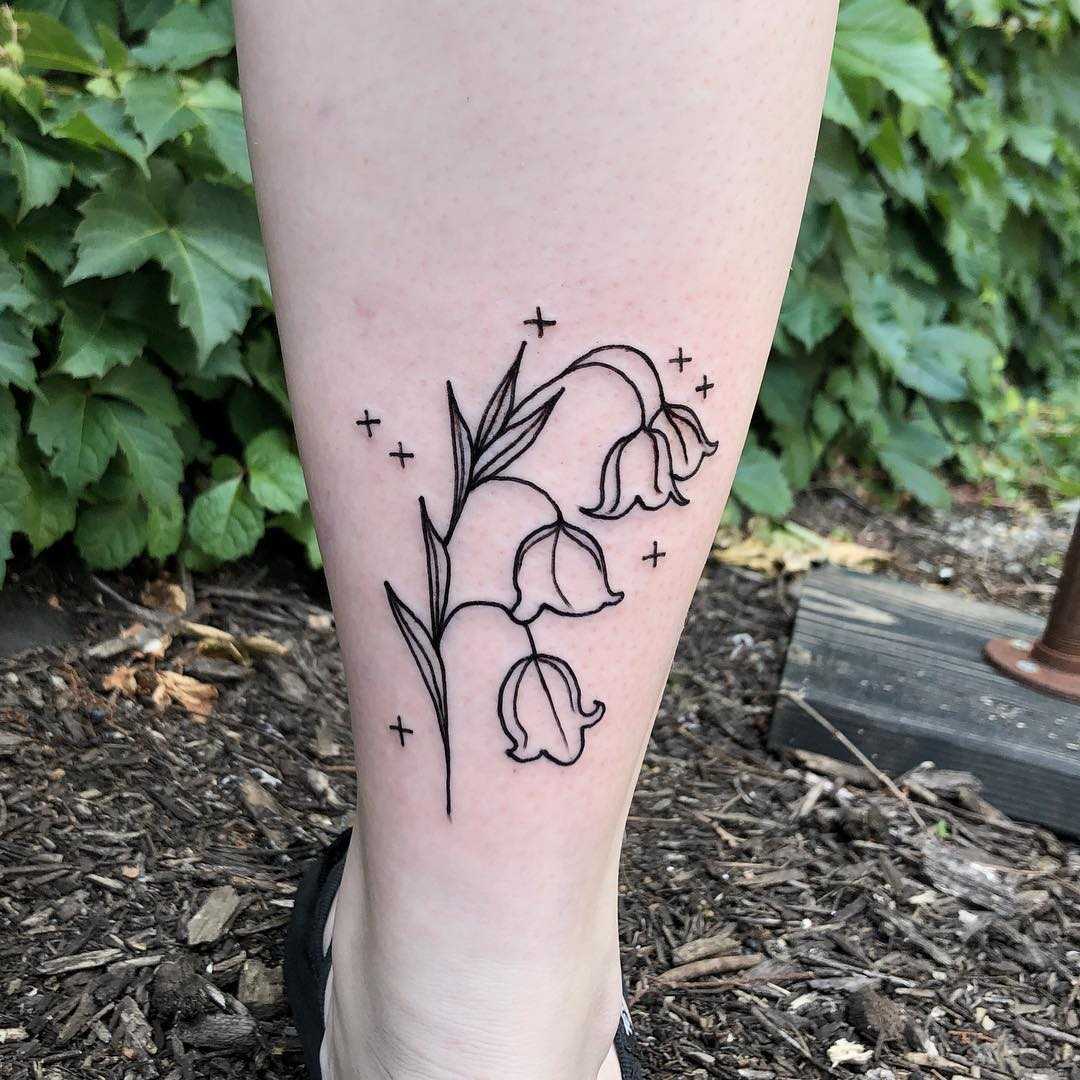 Lily of the valley tattoo on the calf - Tattoogrid.net