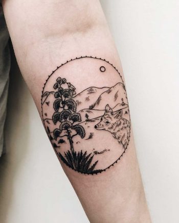 Lovely landscape and fox tattoo