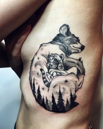 Momma wolf and baby wolf tattoo