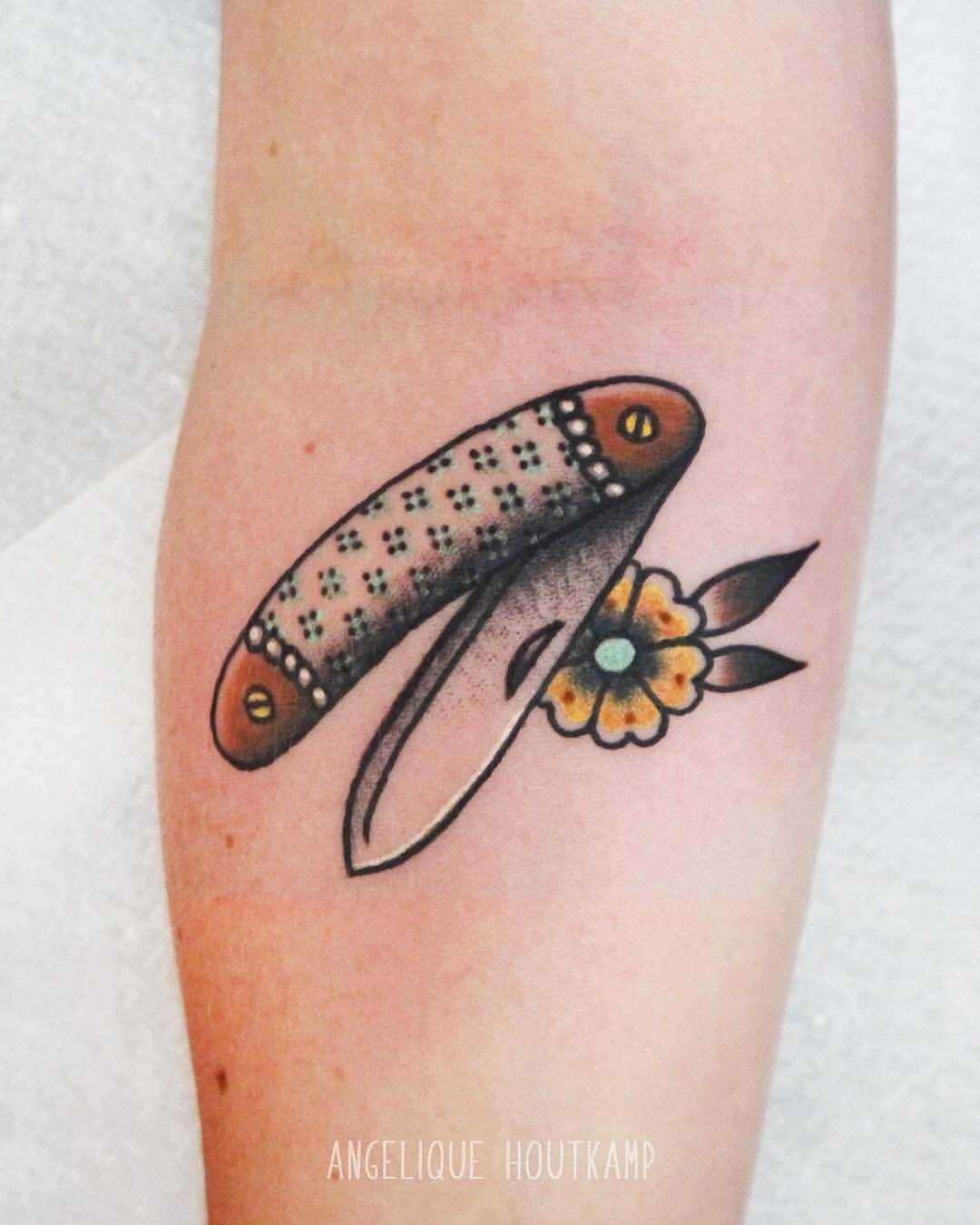 Pocket knife tattoo by by Angelique Houtkamp