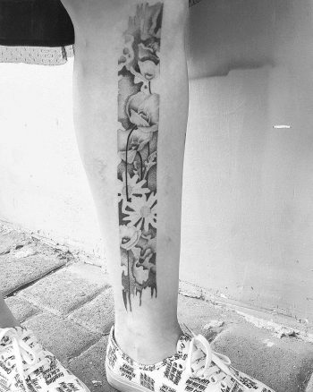 Poppy flowers on the calf