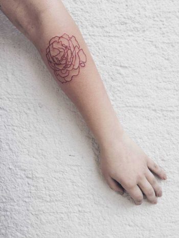 Red rose tattoo by Mina done at Backwards Tattoo