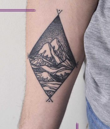 Rhombus-shaped mountain landscape tattoo