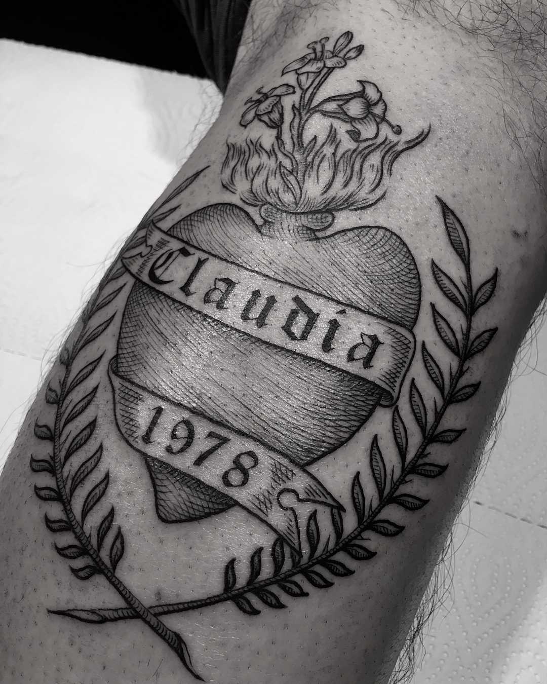 Sacred heart and twigs tattoo