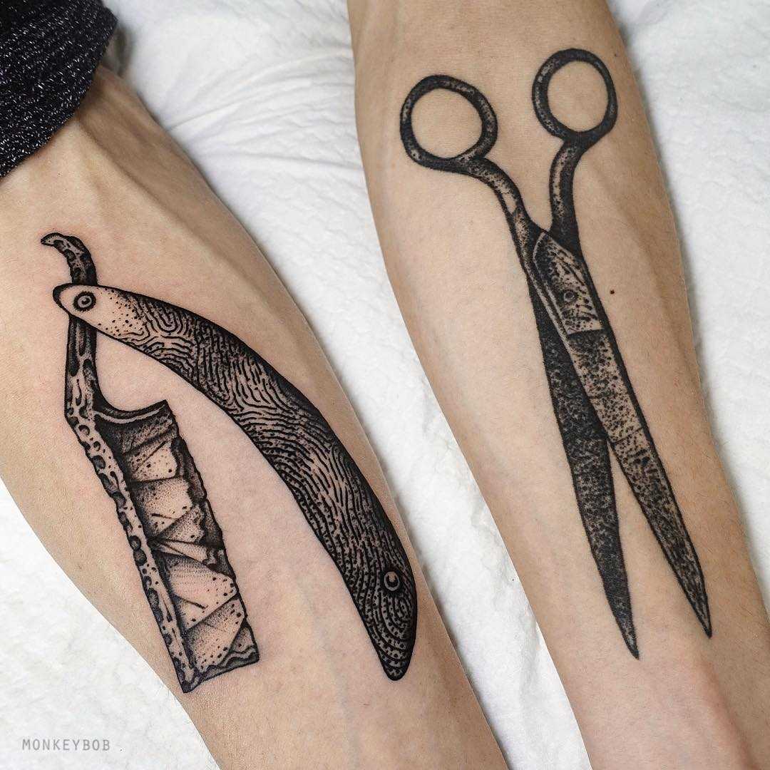 Scissors and straight razor tattoos