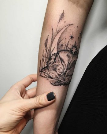 Sleeping fox tattoo by Sasha Tattooing