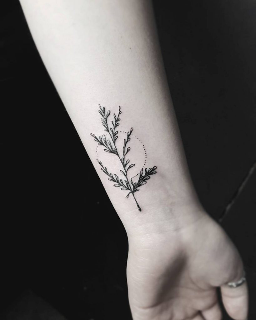 Small herb tattoo on the wrist
