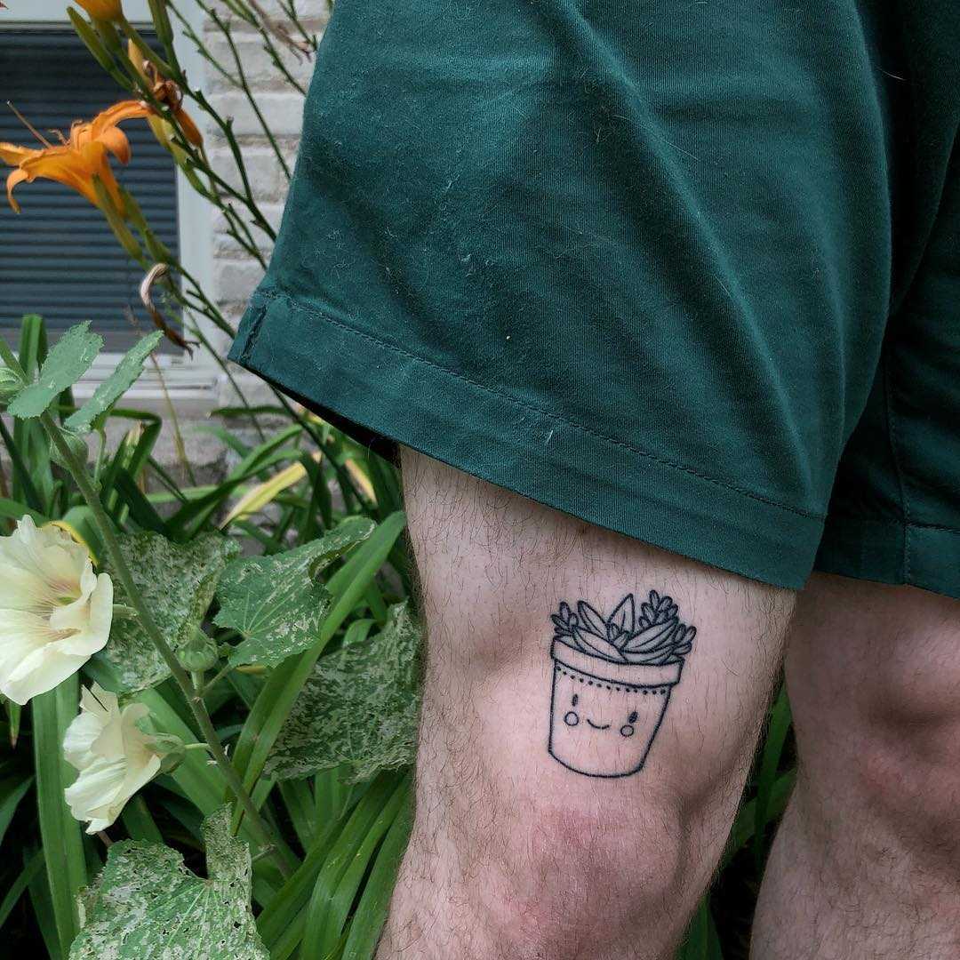 Smiling cacti pot tattoo