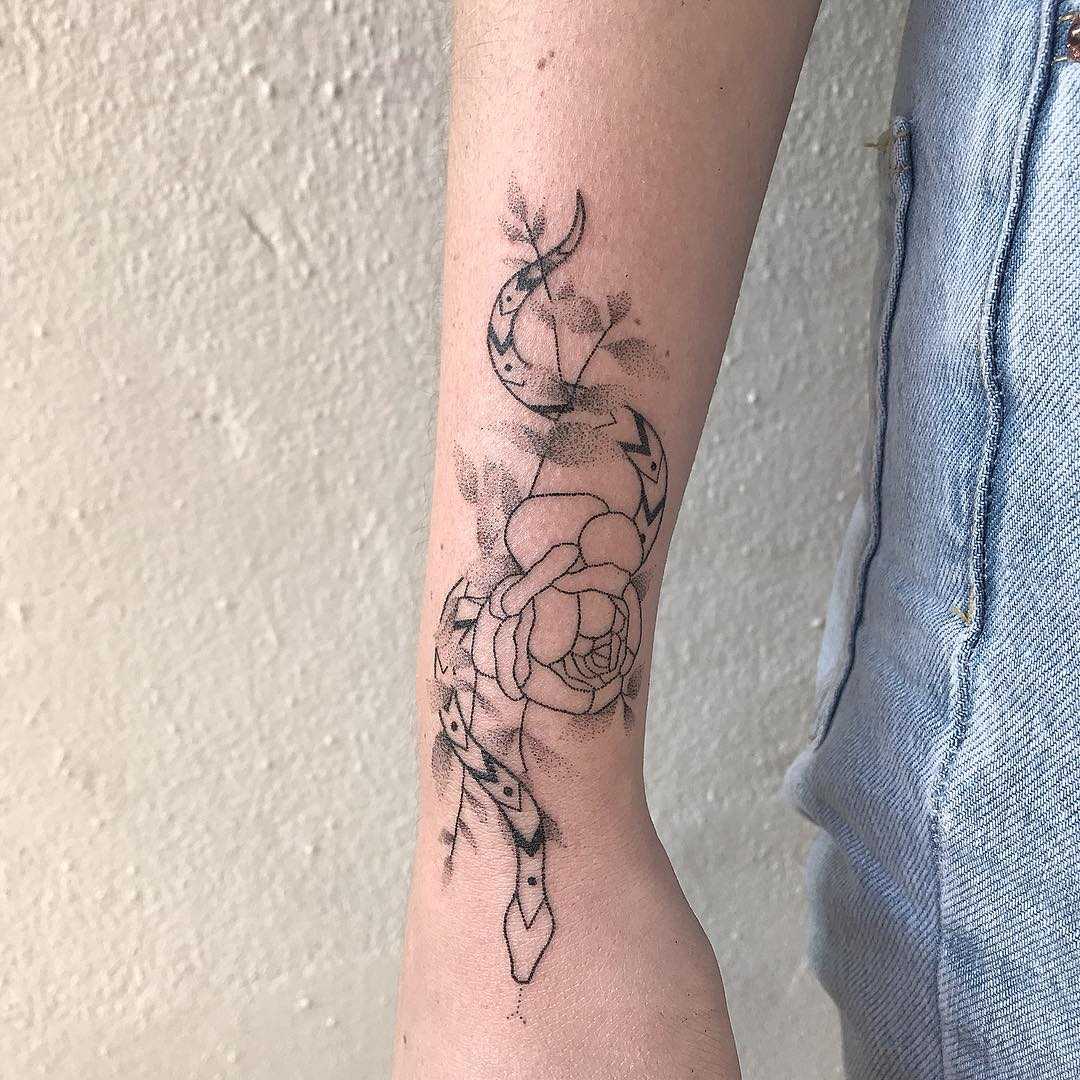 Snake and flower by Femme Fatale Tattoo