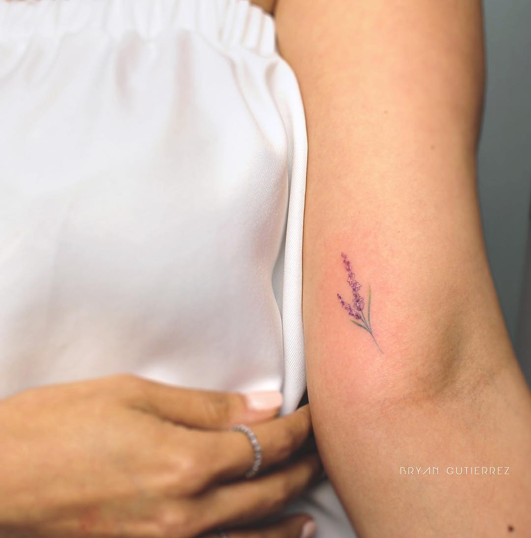 Tiny lavender tattoo by Bryan Guttierez