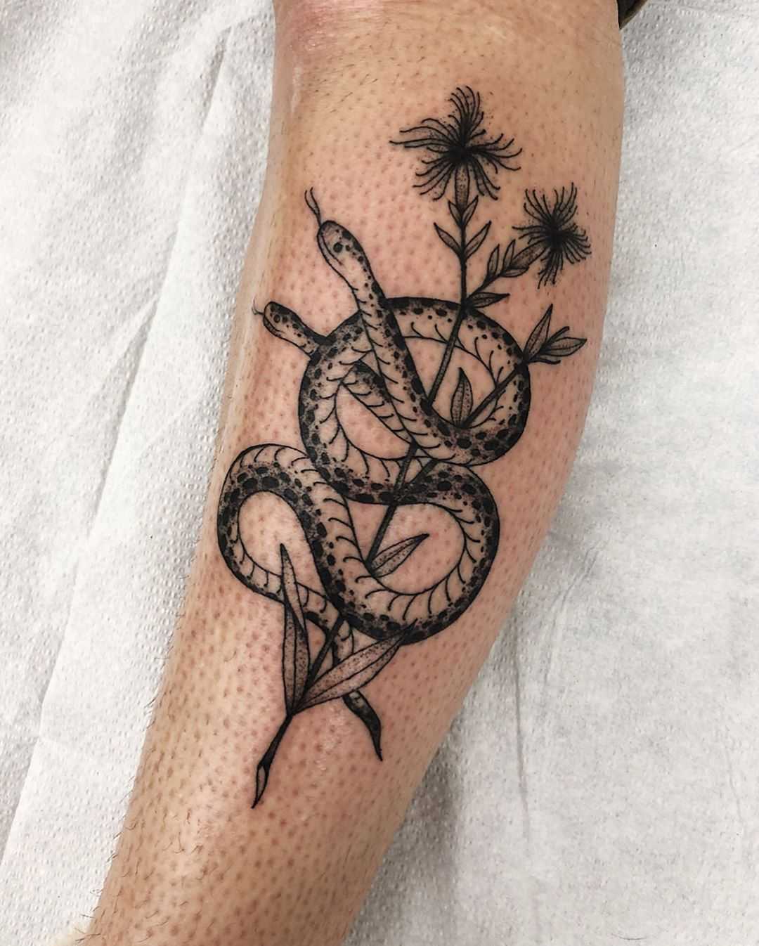 Two-headed snake and flower